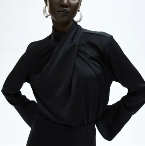 Draped Satin Blouse in Black - Picture 7 of 13
